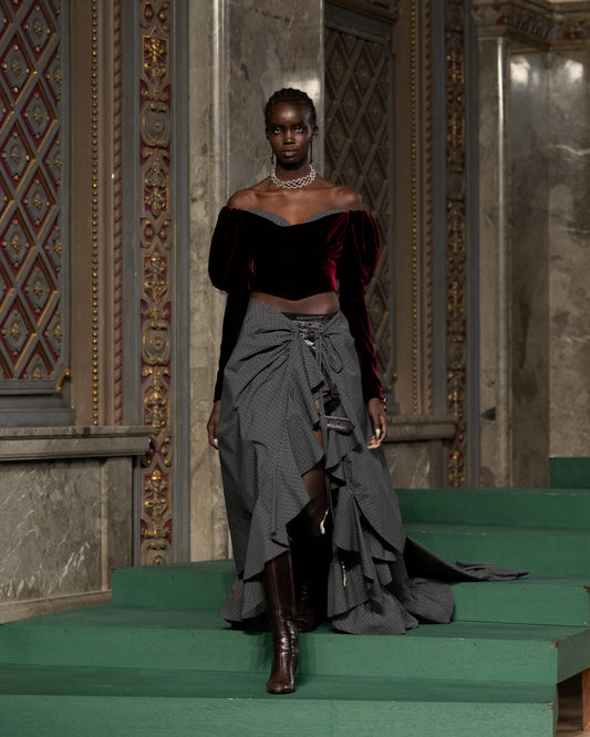 check frilled wrap skirt Black【Delivery in June 2026】