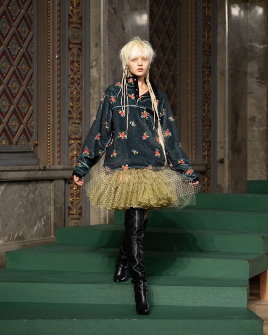 petit floral pattern boa pullover Black【Delivery in August 2026】