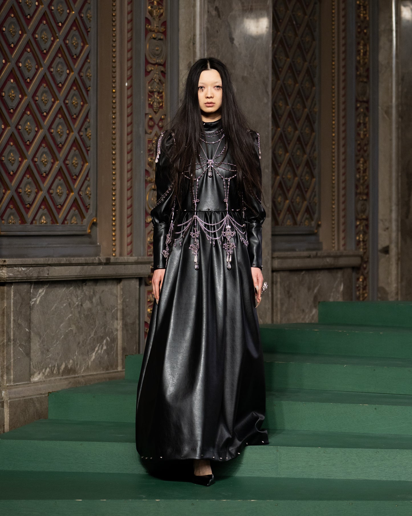 silver studs leather dress【Delivery in September 2026】