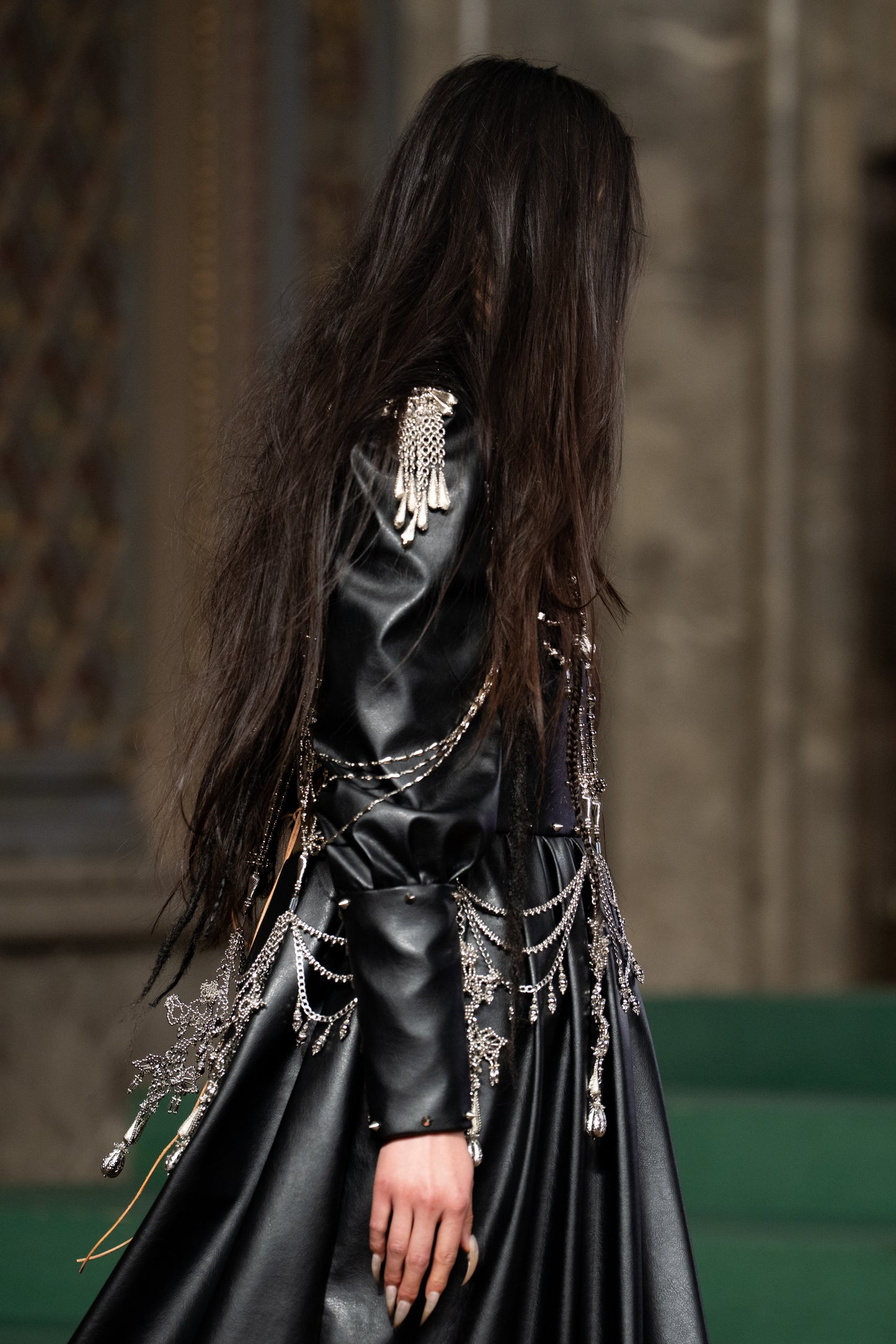 silver studs leather dress【Delivery in September 2026】