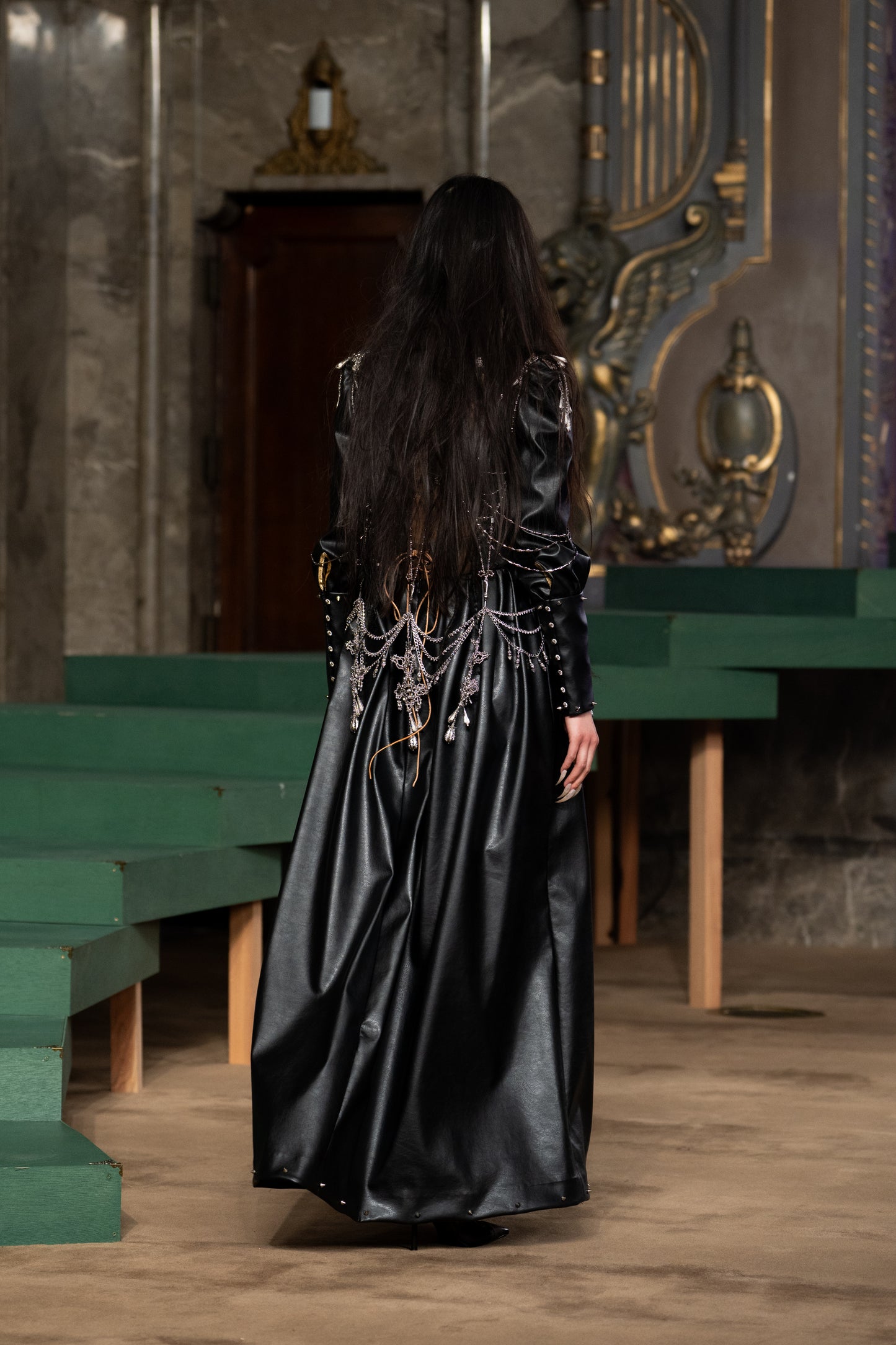 silver studs leather dress【Delivery in September 2026】