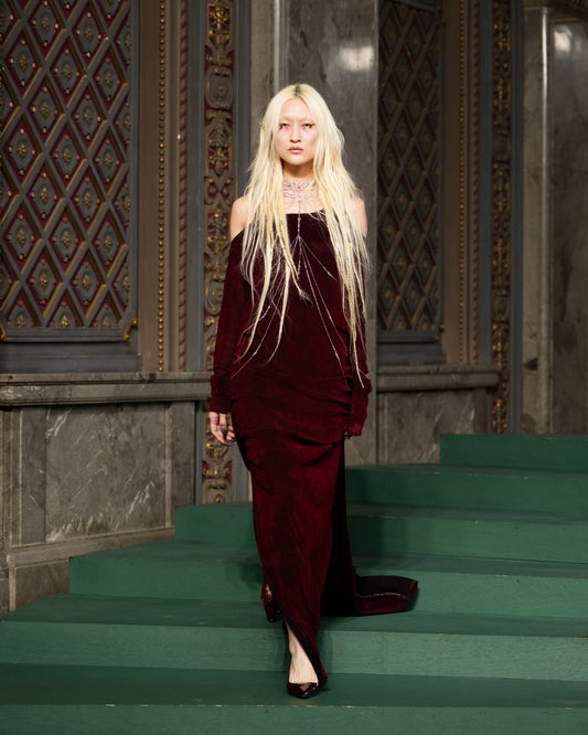 shoulder chain flocky tulle dress【Delivery in August 2026】