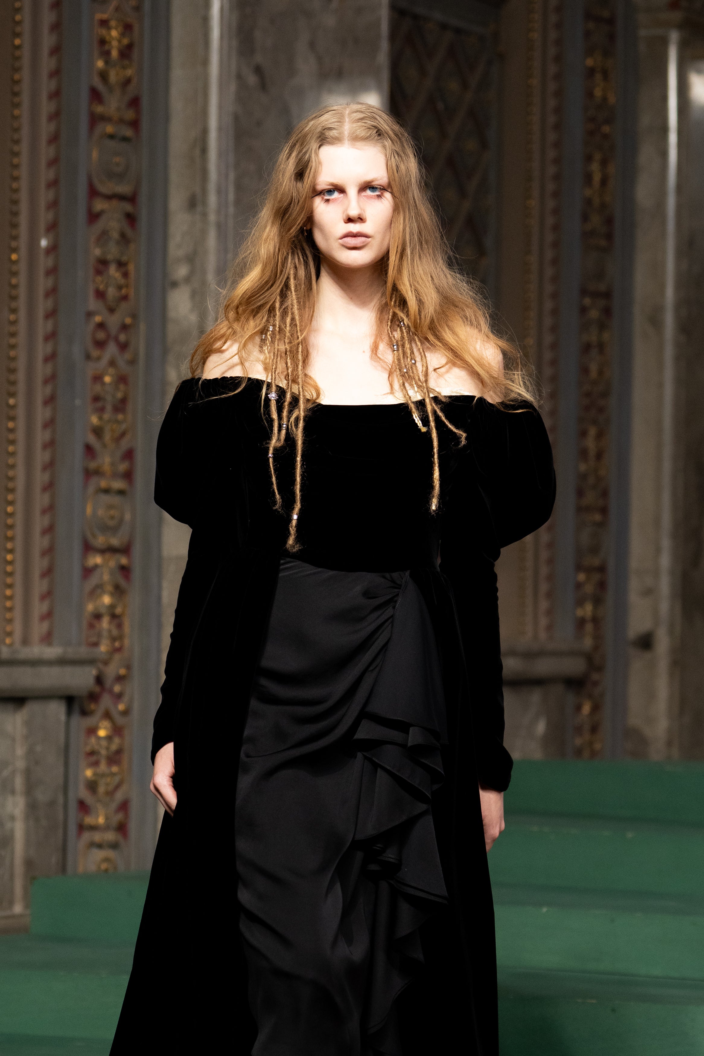 タナカダイスケ|ドレス|power shoulder drape dress – tanakadaisuke