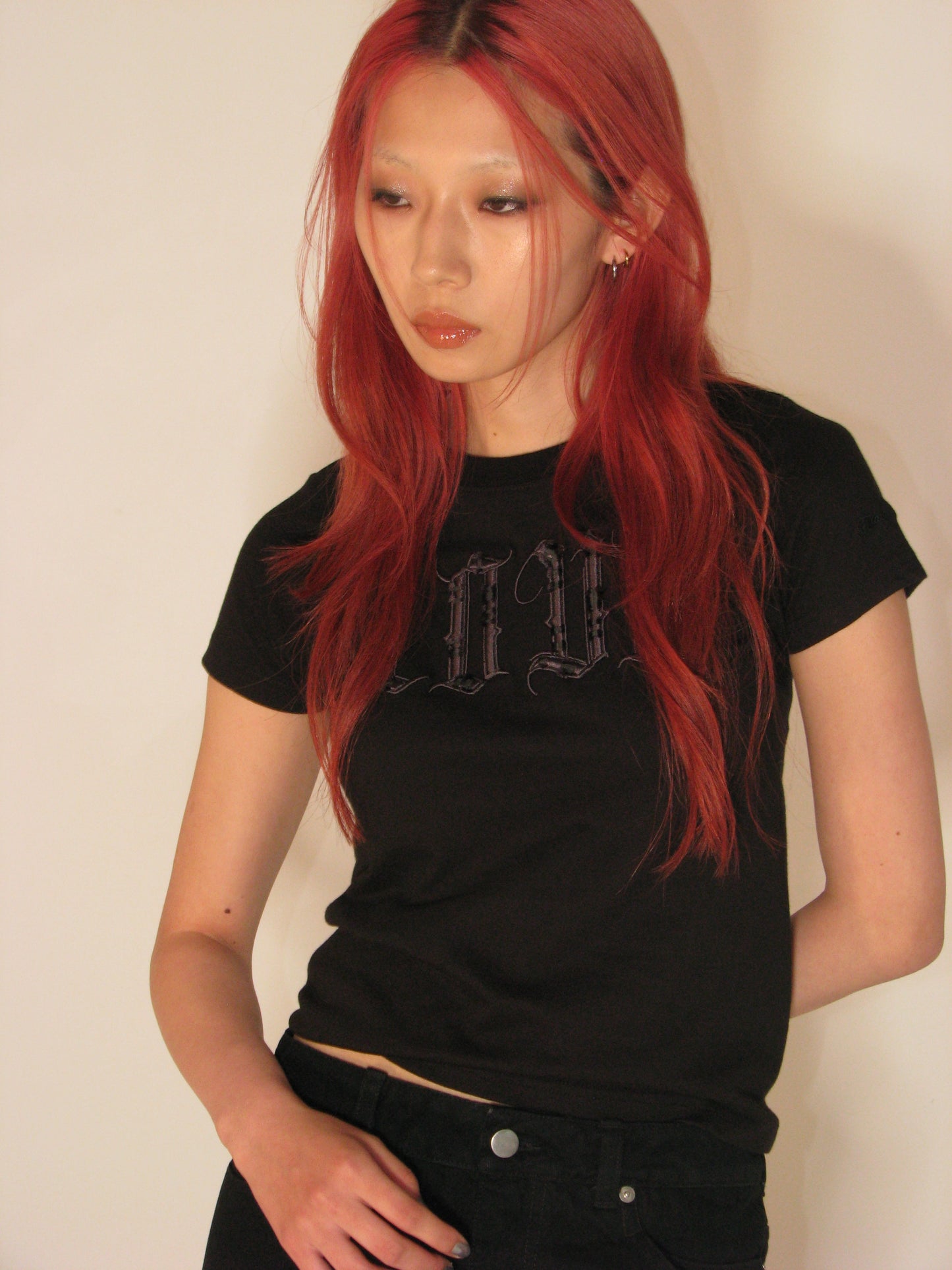 PANK LOVE T-shirt mini Black × Black【stock】