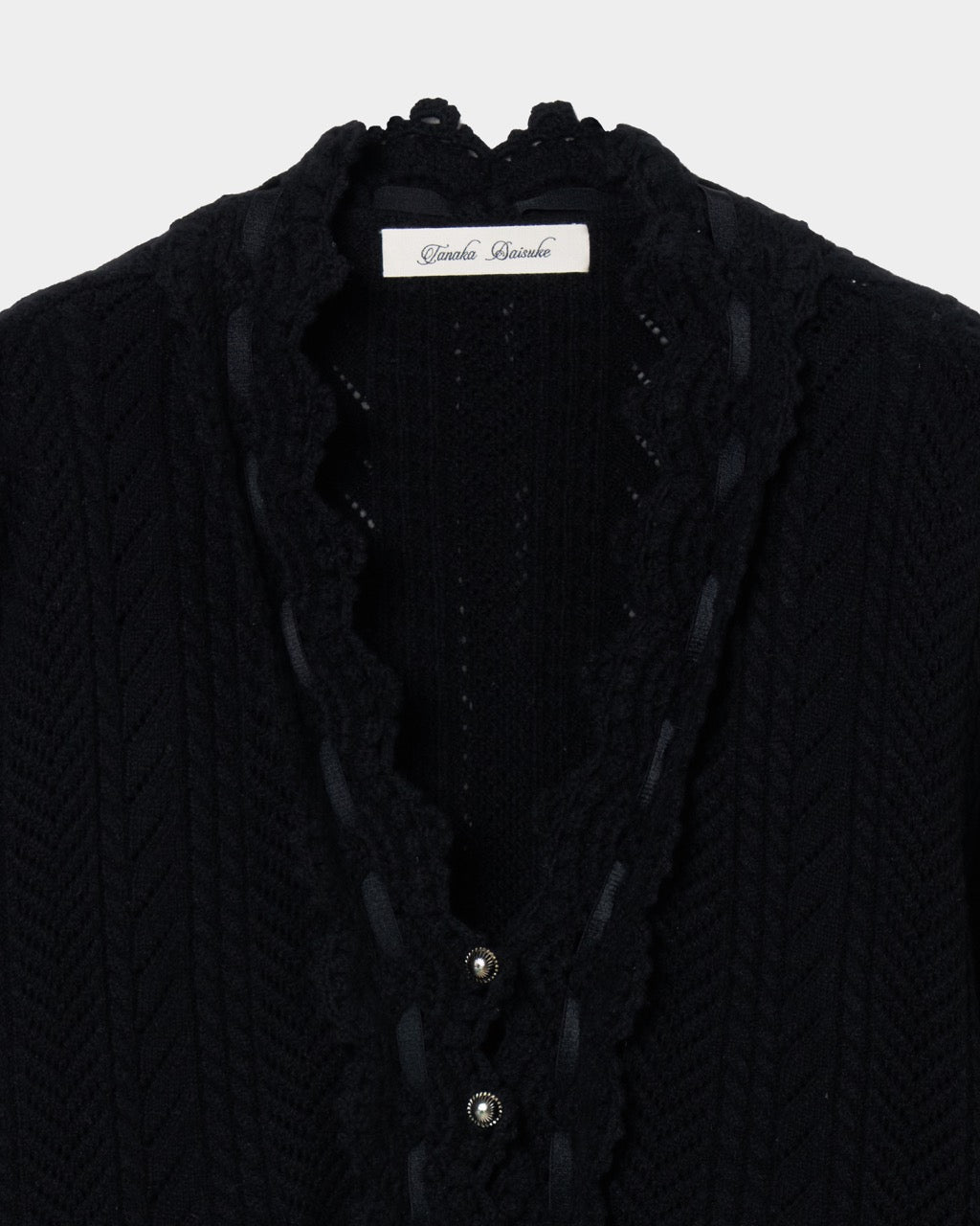 lace crochet knit ribbon cardigan Black【Delivery in August 2026】