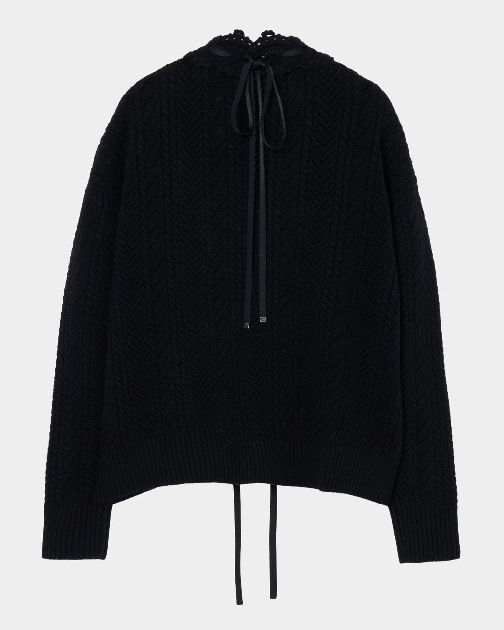 lace crochet knit ribbon cardigan Black【Delivery in August 2026】