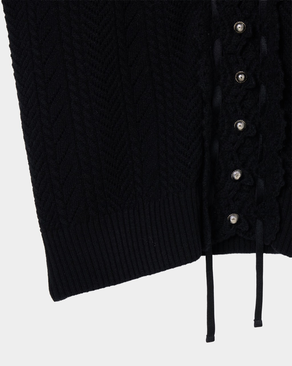 lace crochet knit ribbon cardigan Black【Delivery in August 2026】