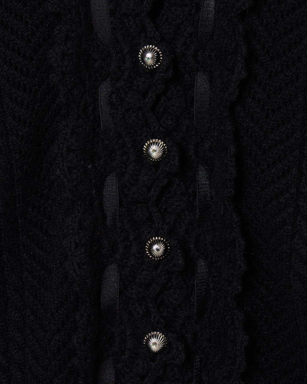 lace crochet knit ribbon cardigan Black【Delivery in August 2026】