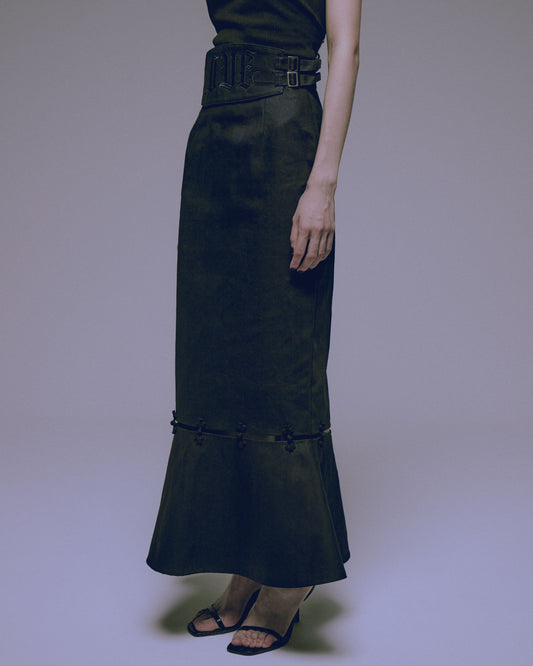 LOVE embroidery mermaid denim skirt【Delivery in January 2024】
