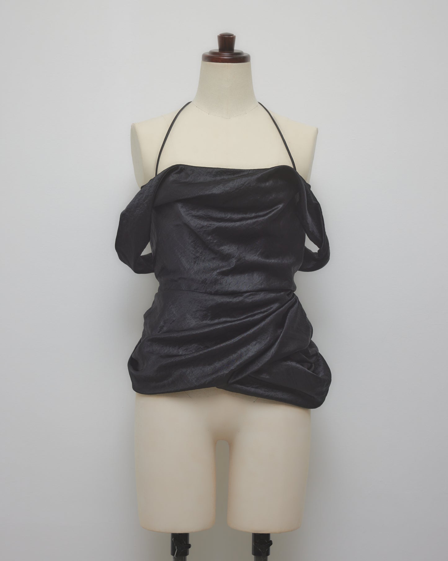 satin drape camisole tops Black【Delivery in February 2027】