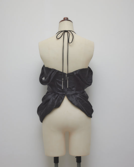 satin drape camisole tops Black【Delivery in February 2027】