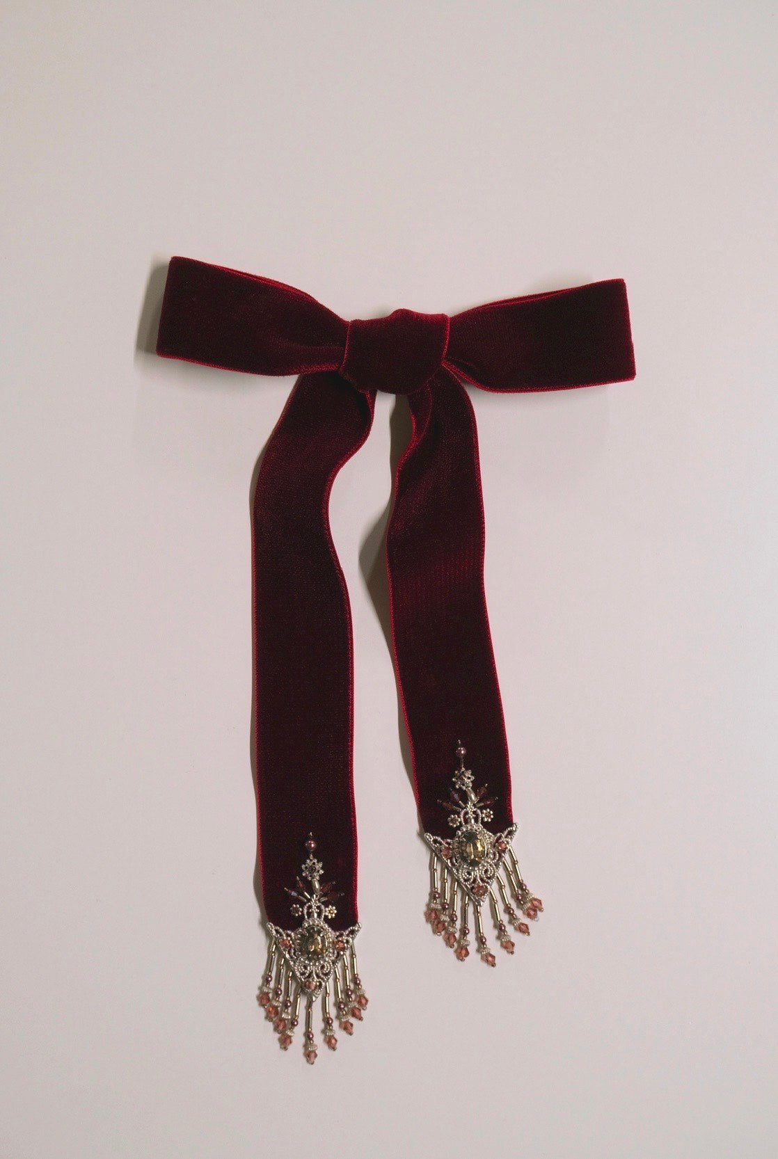 crystal silver tip velvet long ribbon Red【Delivery in December 2024】