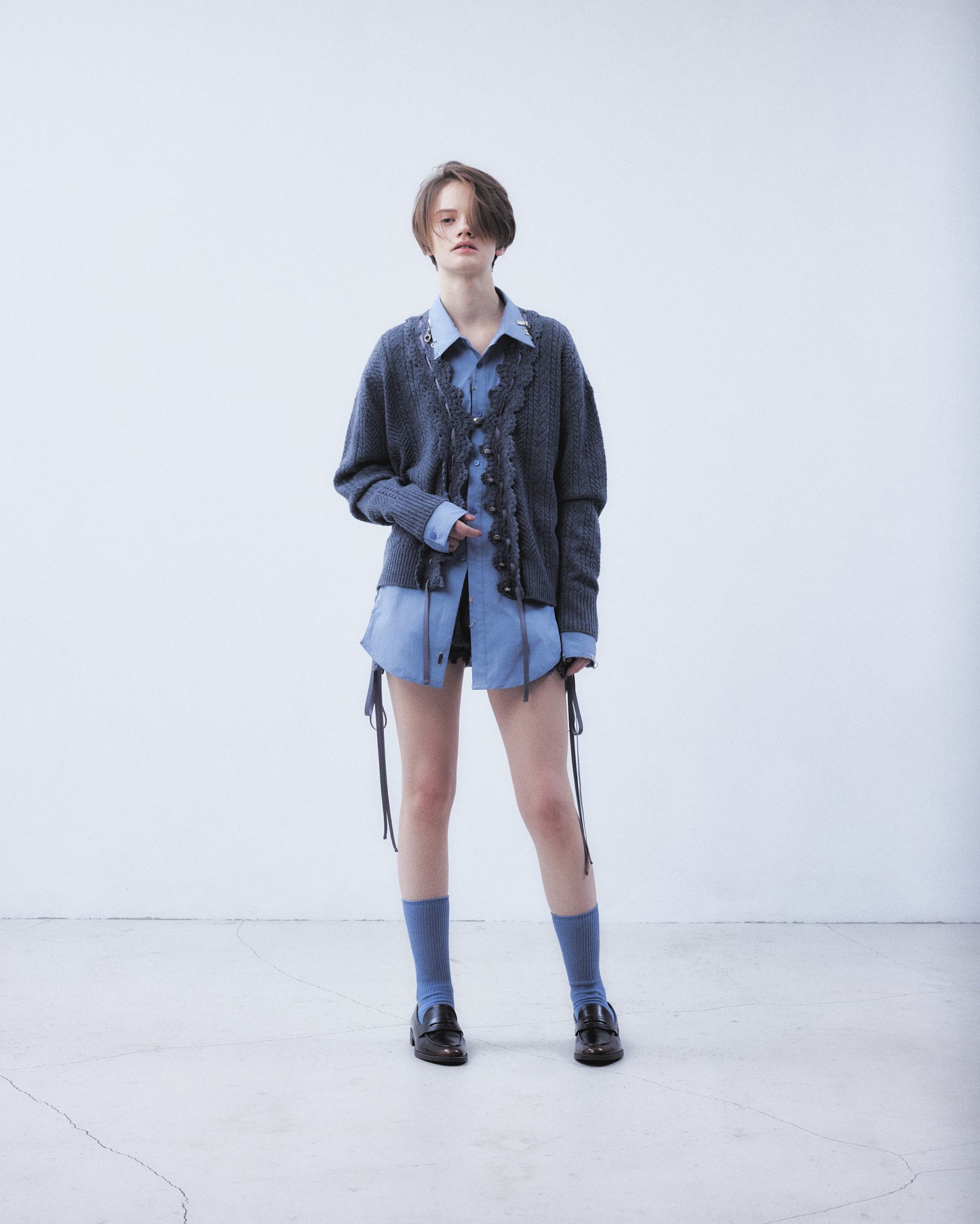 lace crochet knit ribbon cardigan Gray【Delivery in August 2026】