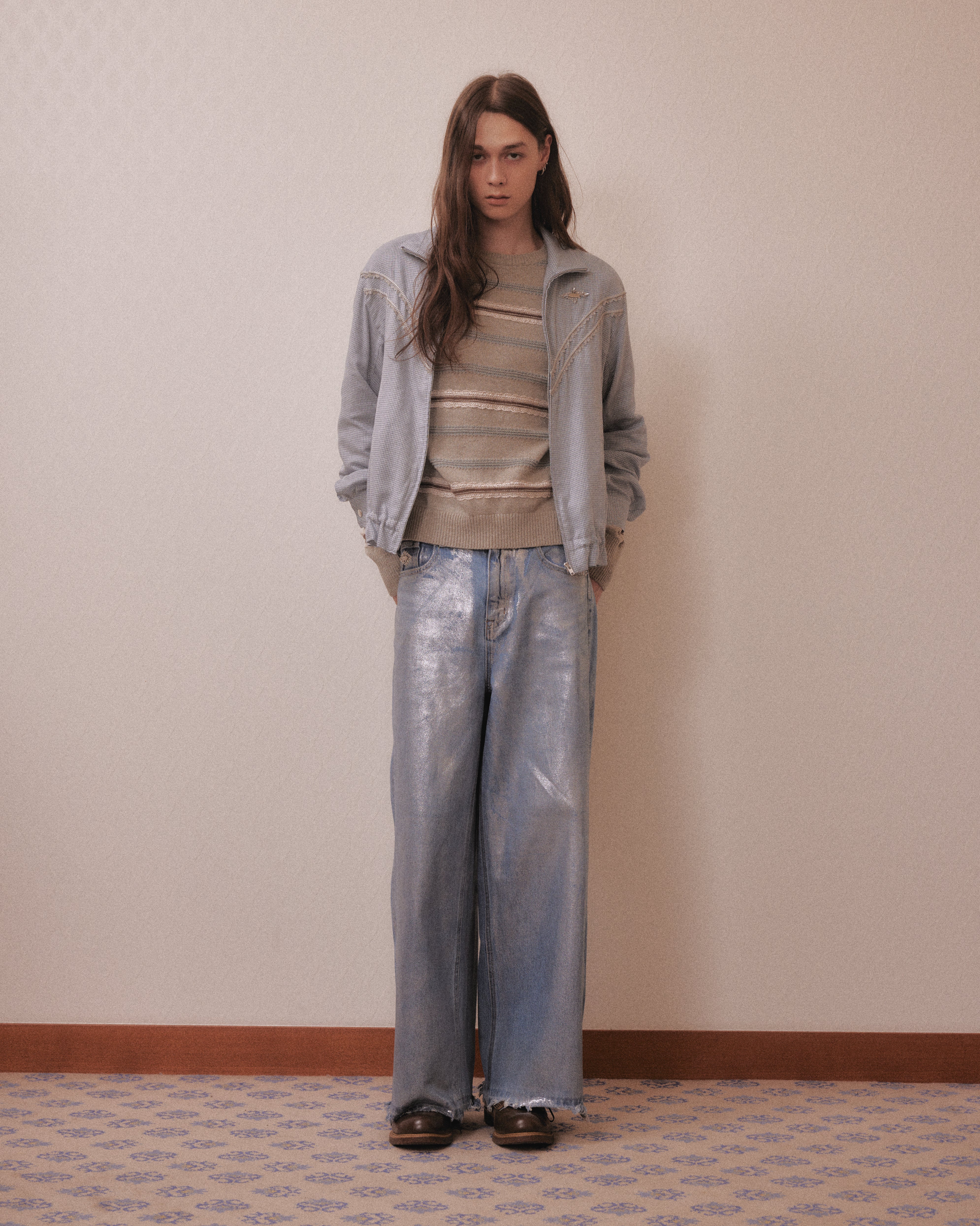 tanakadaisuke(タナカダイスケ)|ニット|Lace border knit pulover Gray