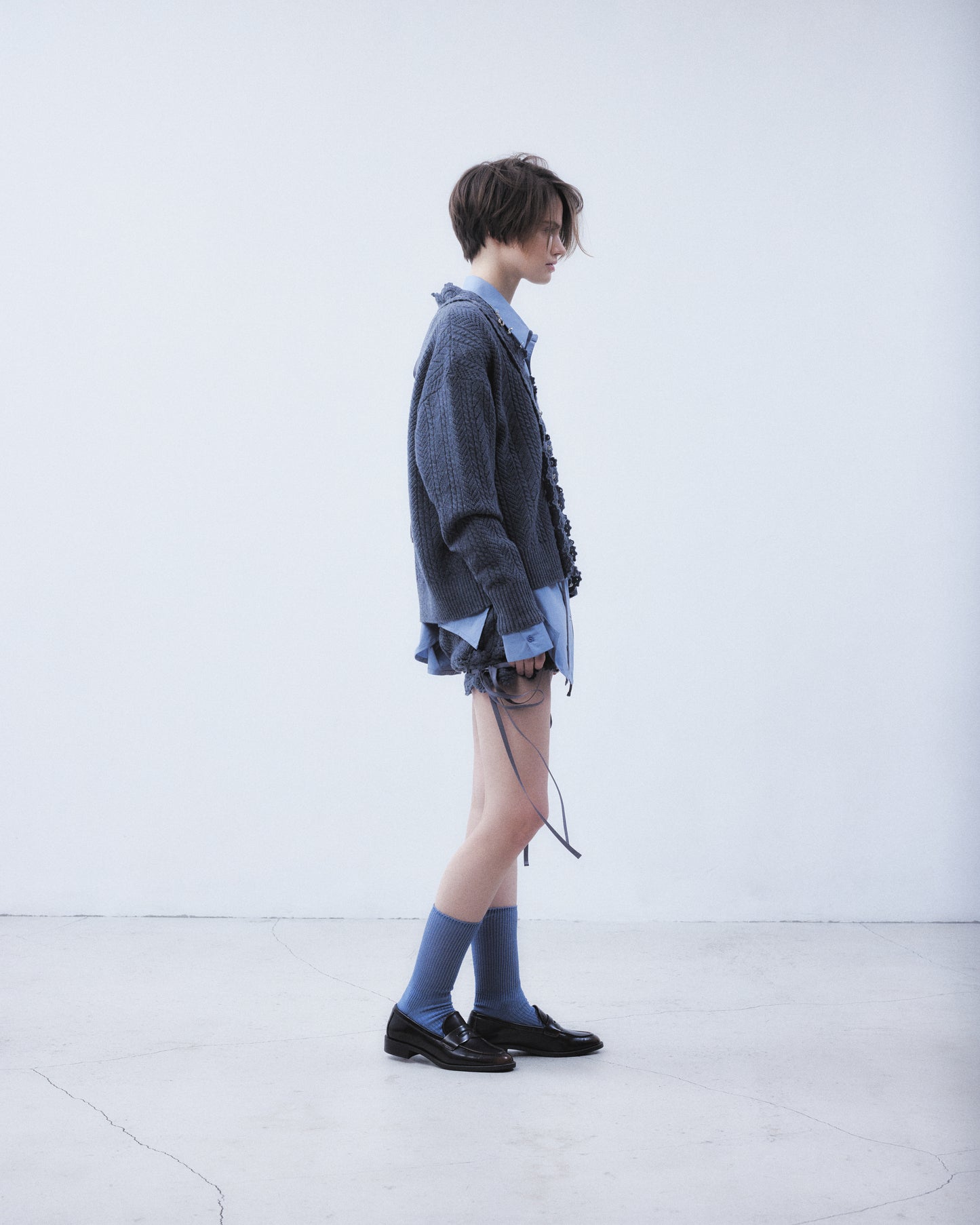 lace crochet knit ribbon short pants Gray【Delivery in August 2026】