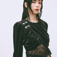 gather neck velour tops Black【Delivery in February 2025】