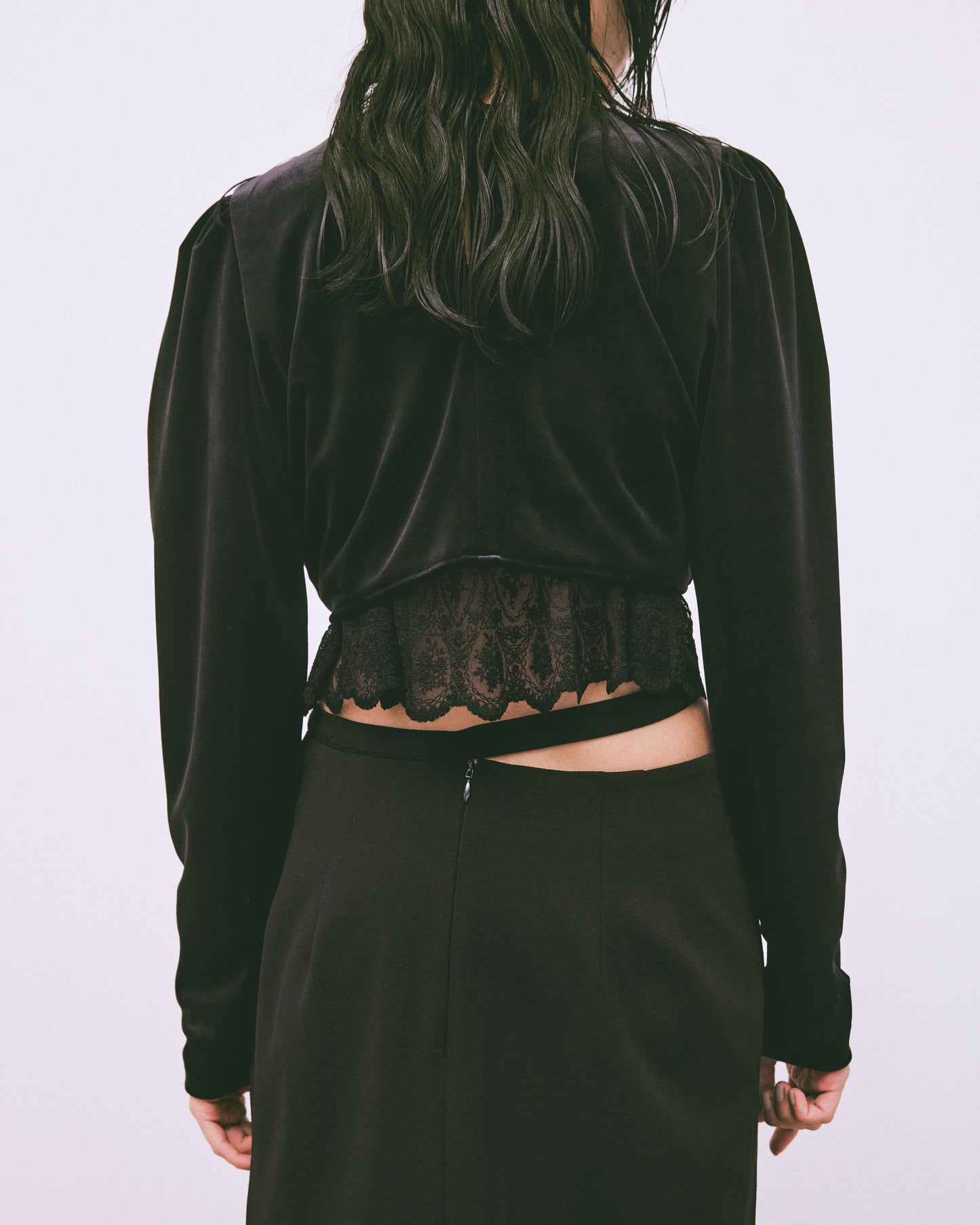 gather neck velour tops Black【Delivery in February 2025】