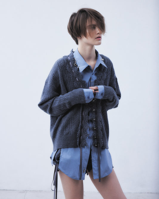 lace crochet knit ribbon short pants Gray【Delivery in August 2026】