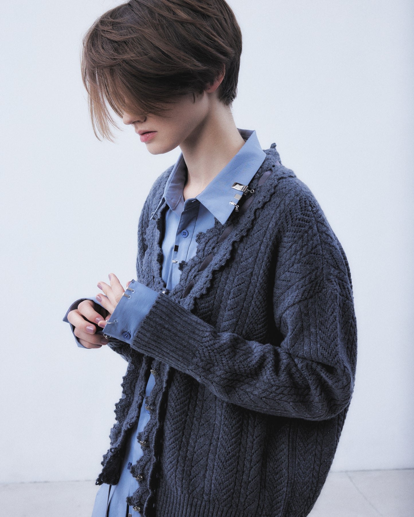 lace crochet knit ribbon cardigan Gray【Delivery in August 2026】