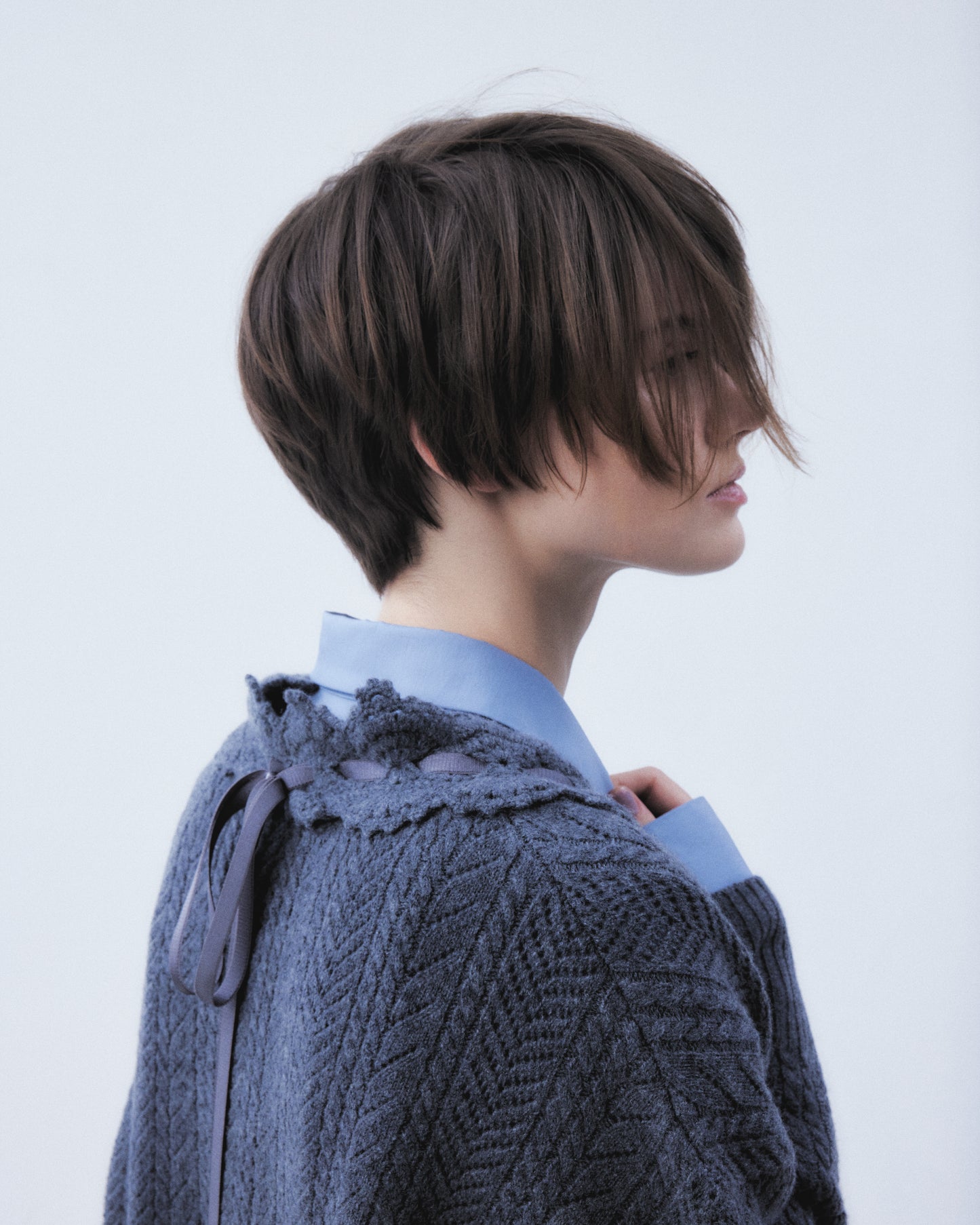 lace crochet knit ribbon cardigan Gray【Delivery in August 2026】
