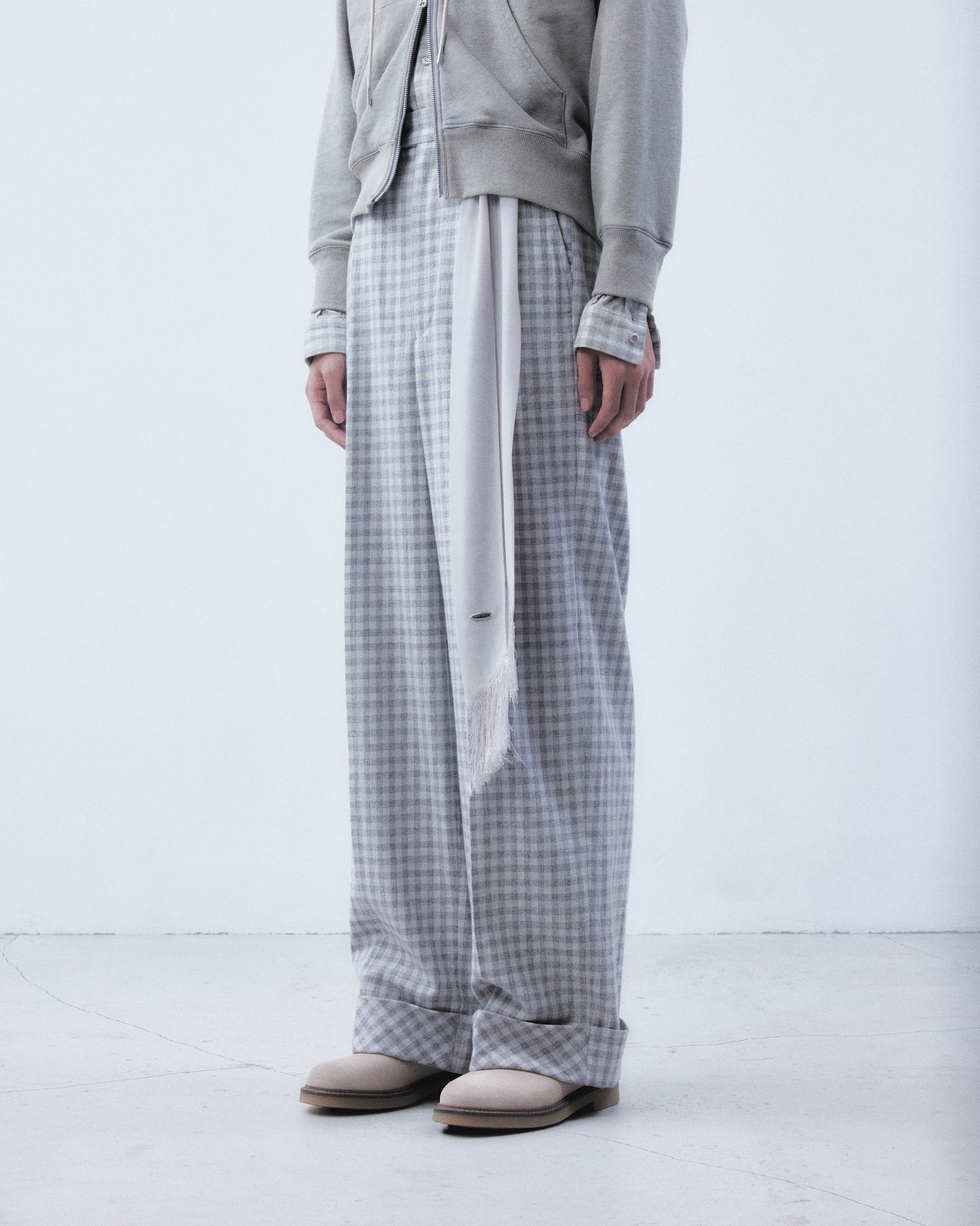 fringe sheer belt check pants 【Delivery in August 2026】
