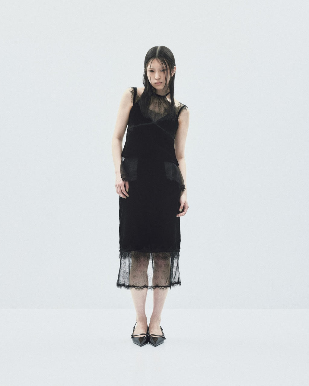 flower lace black velour skirt【Delivery in November 2025】