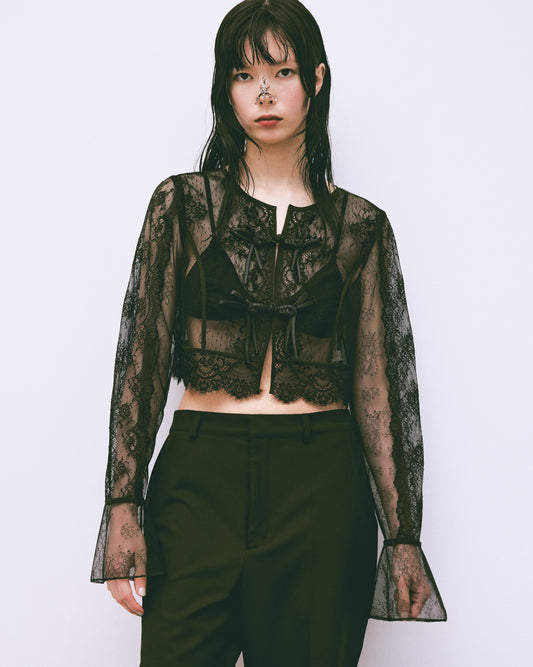 flower lace short cardigan Black【Delivery in February 2025】