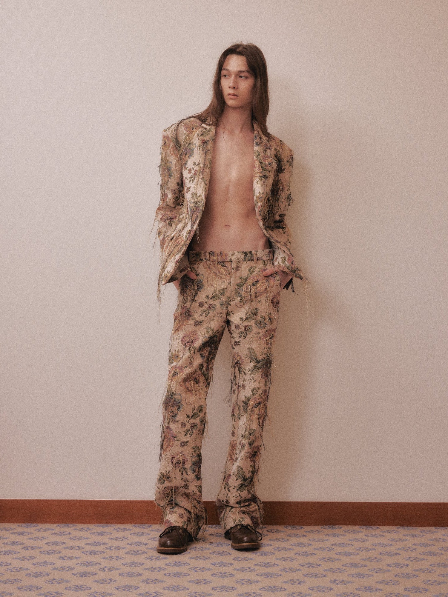 tanakadaisuke(タナカダイスケ)|パンツ|Frolal jacquard fringe pants