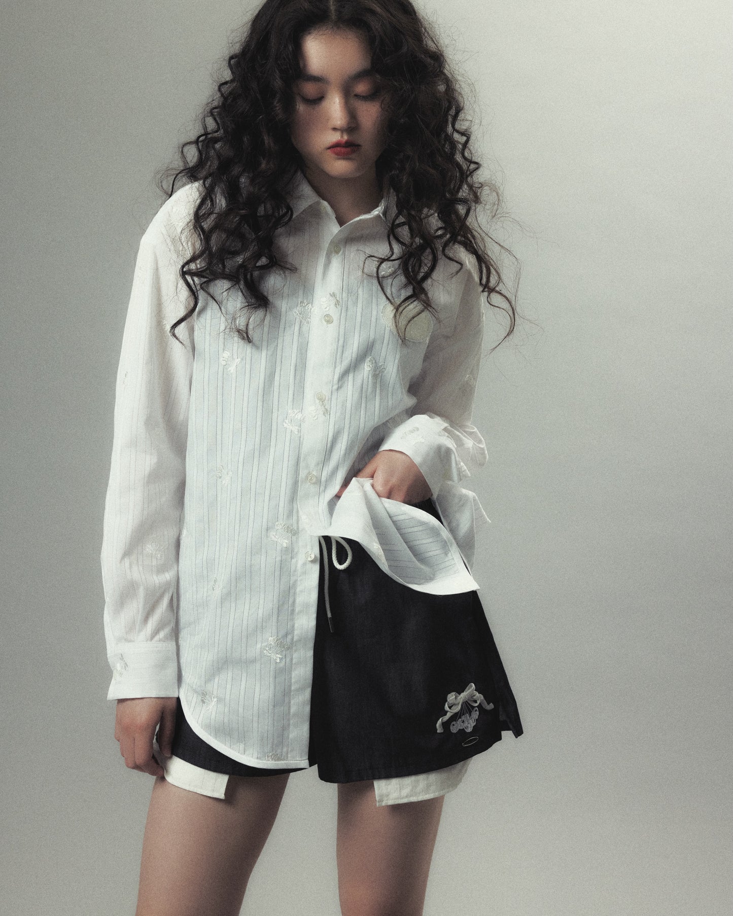 cherry embroidery long sleeve shirt White【Delivery in September 2026】