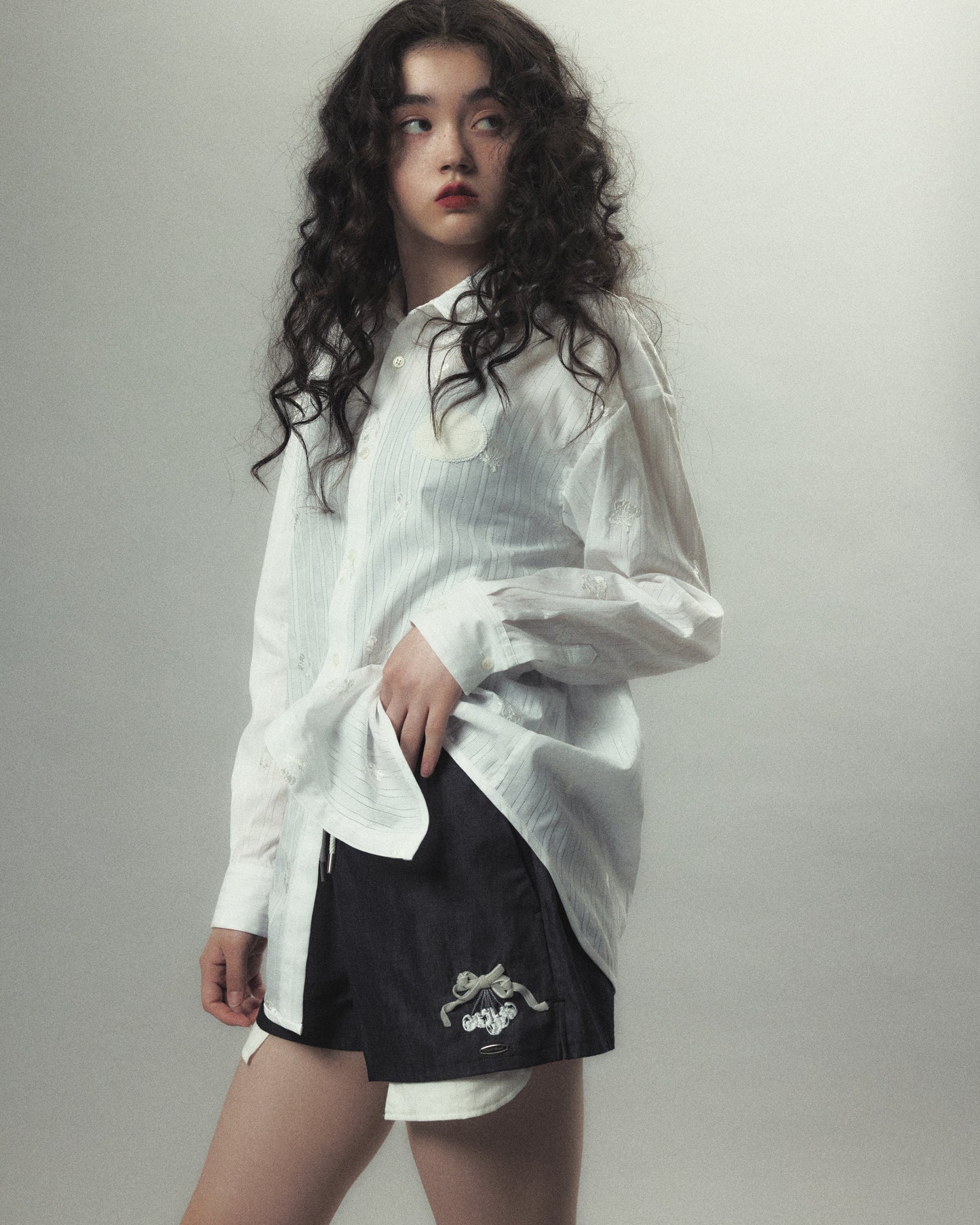 cherry embroidery long sleeve shirt White【Delivery in September 2026】