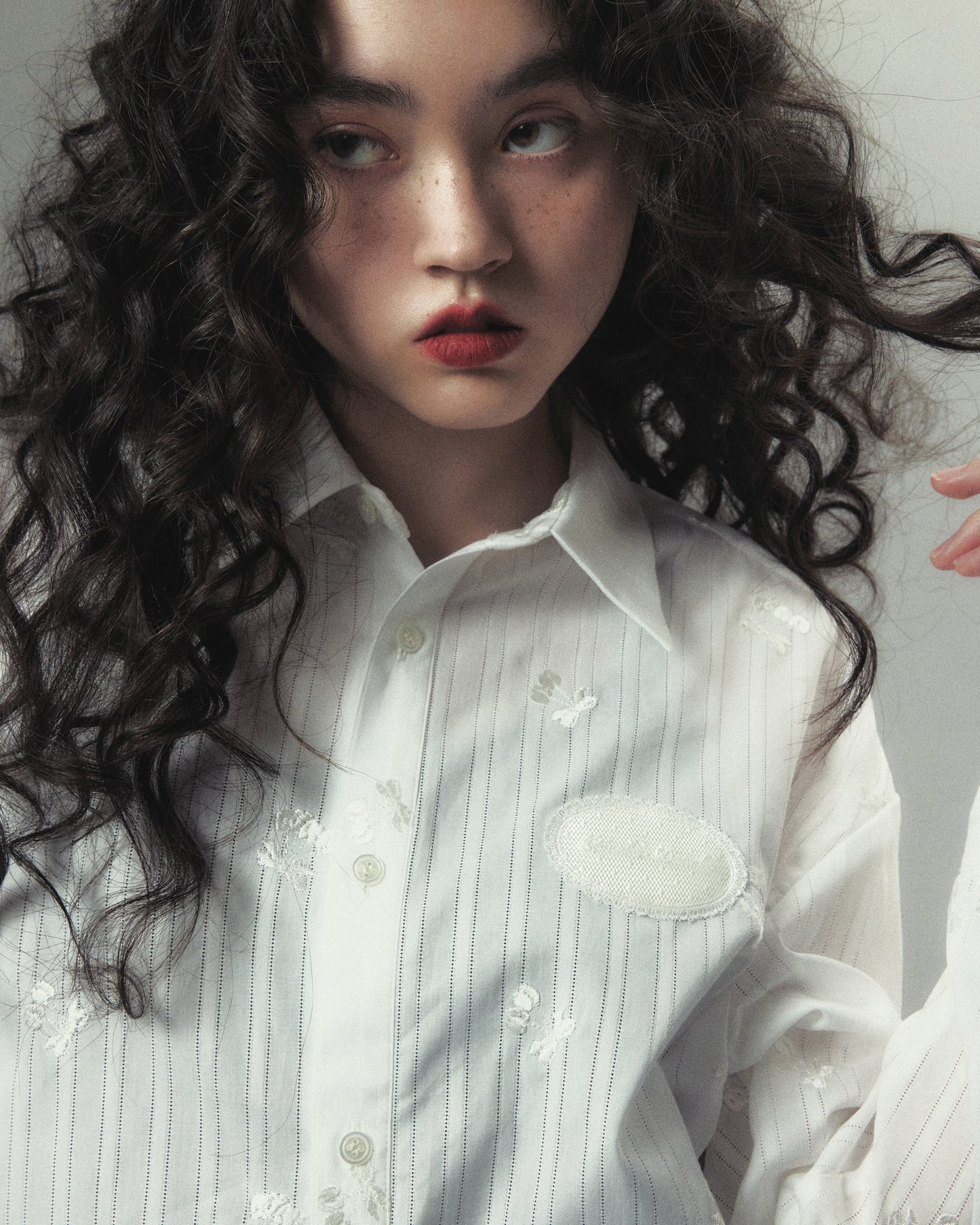 cherry embroidery long sleeve shirt White【Delivery in September 2026】