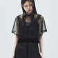 flower lace velvet ribbon cape Black【Delivery in November 2025】