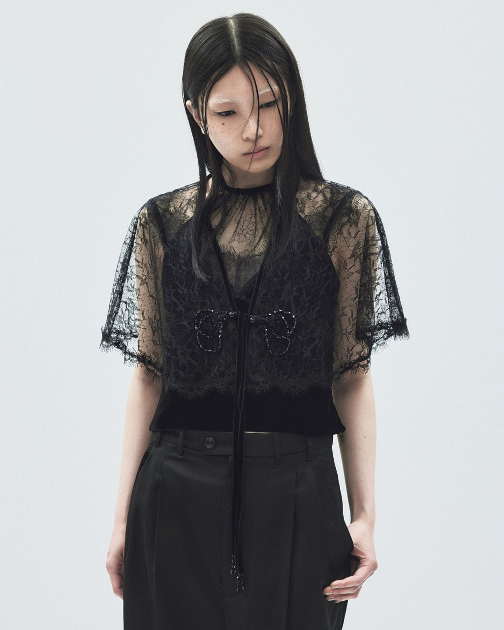 flower lace velvet ribbon cape Black【Delivery in November 2025】