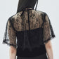 flower lace velvet ribbon cape Black【Delivery in November 2025】