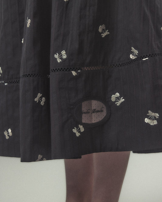 cherry embroidery long skirt Black【Delivery in September 2026】