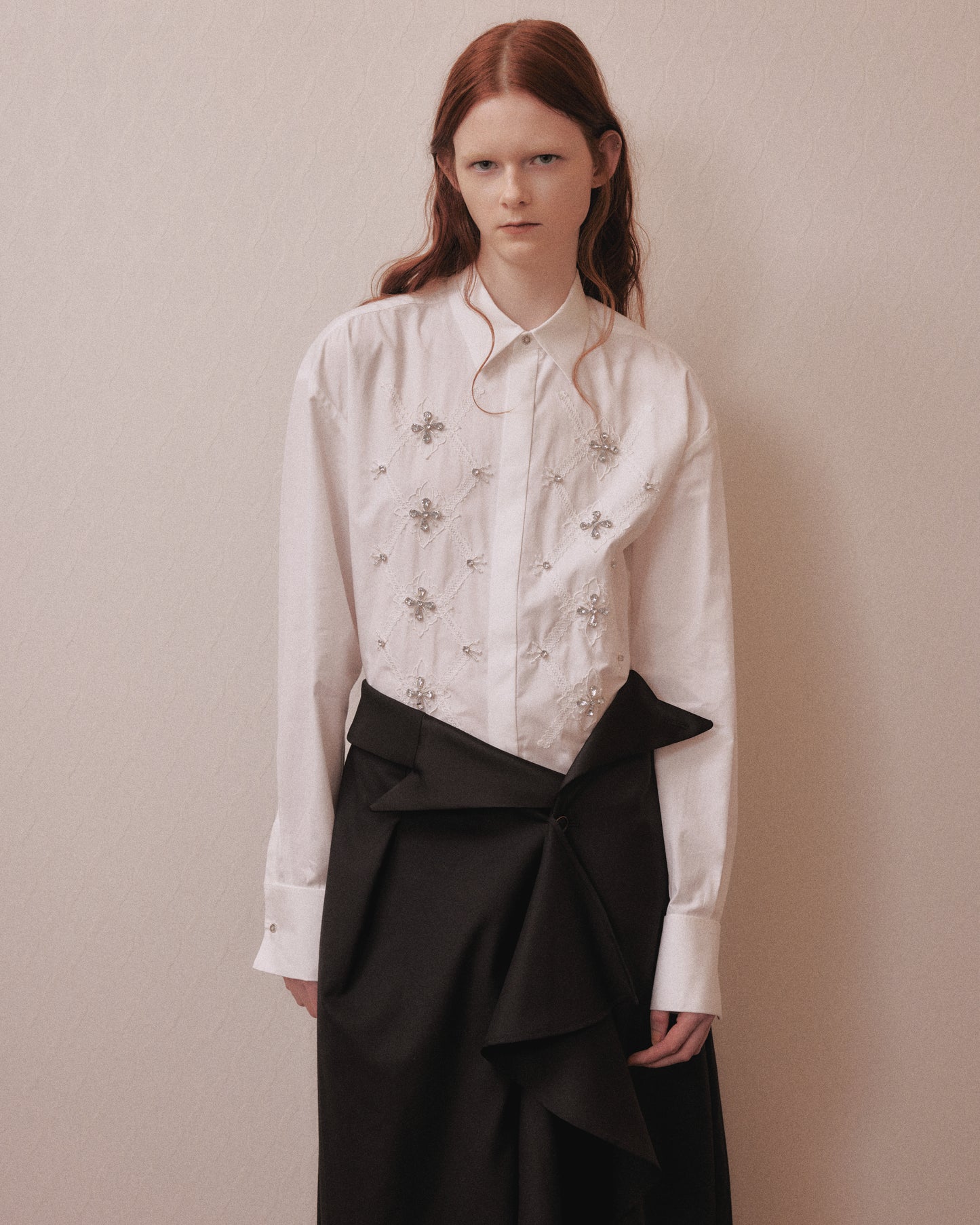 lace argyle bijou shirt white【Delivery in February 2027】