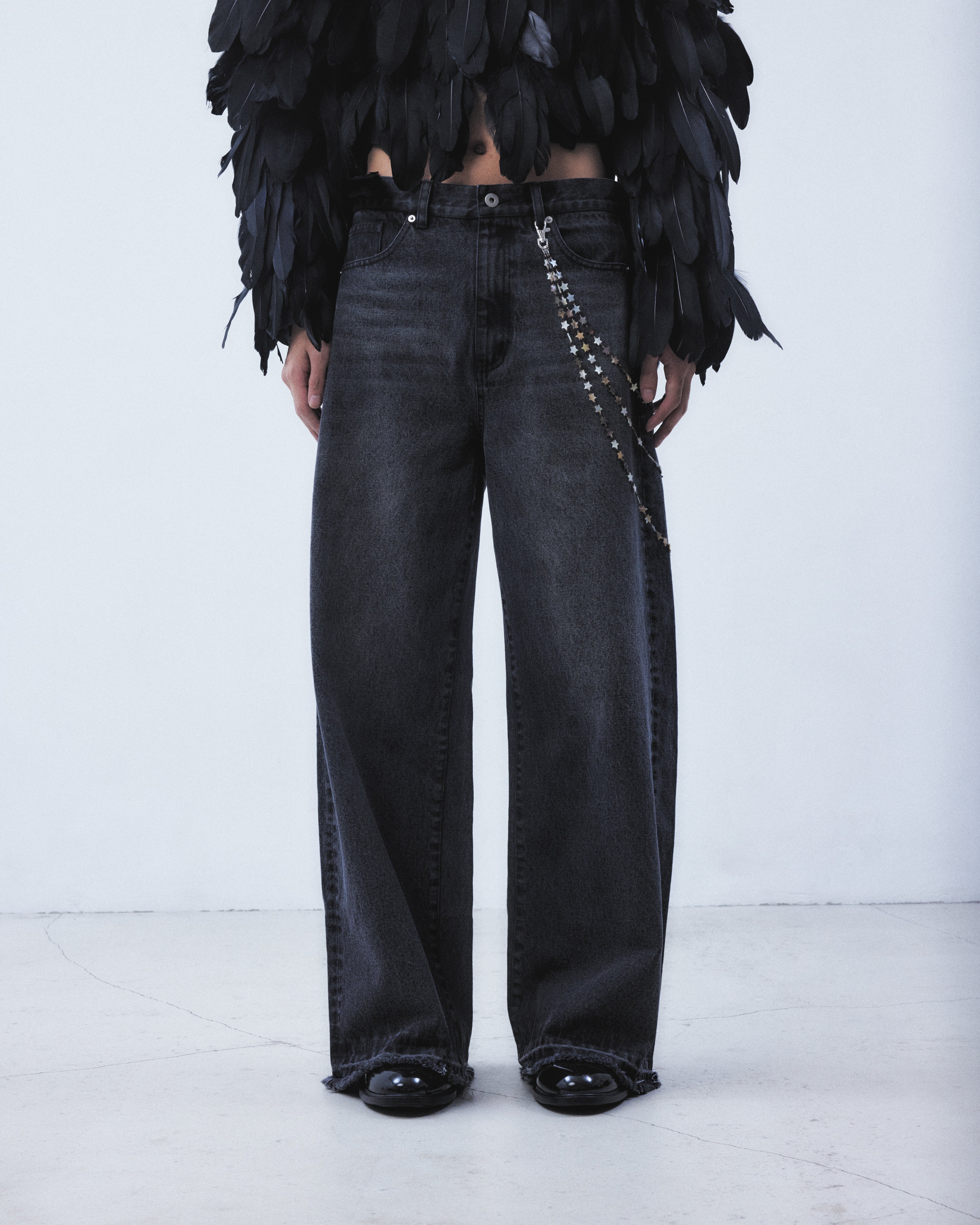 falling stars denim pants Black【Delivery in September 2026