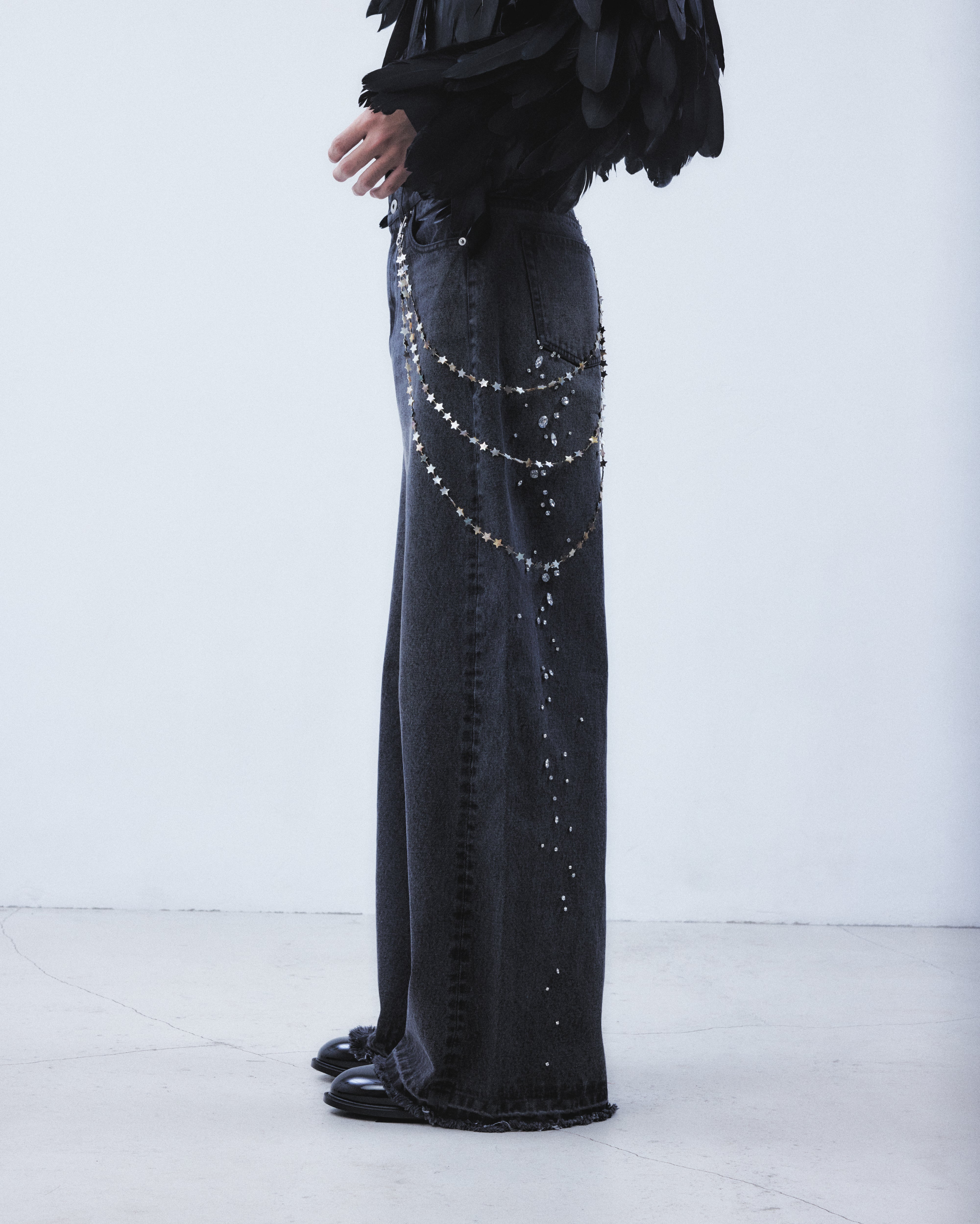 falling stars denim pants Black【Delivery in September 2026