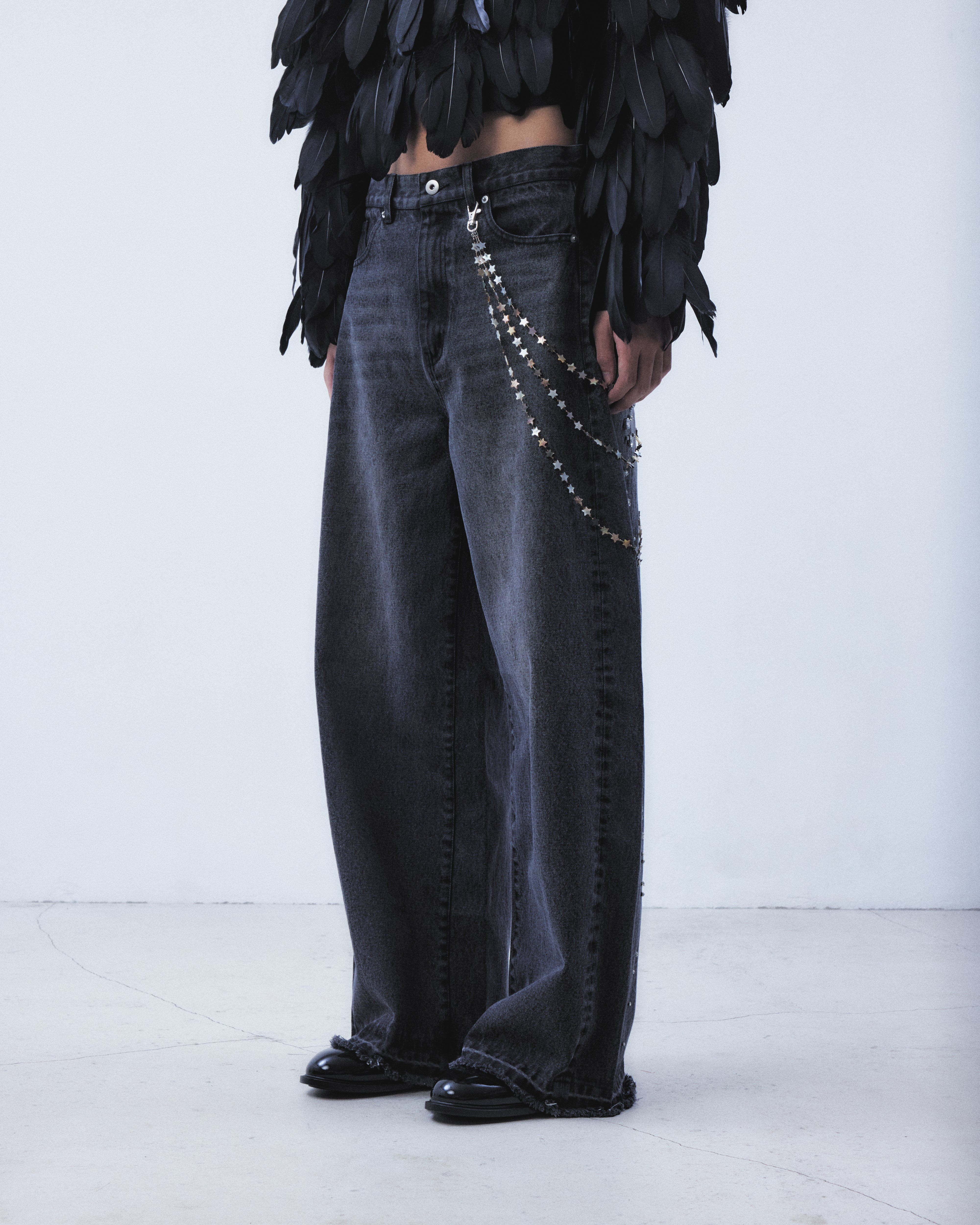 falling stars denim pants Black【Delivery in September 2026