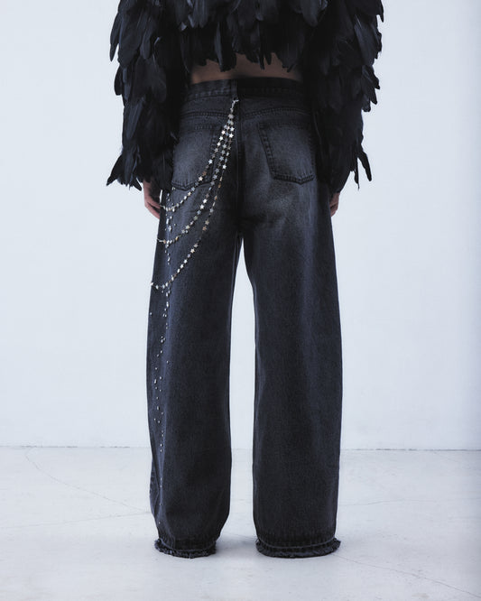 falling stars denim pants Black【Delivery in August 2026】