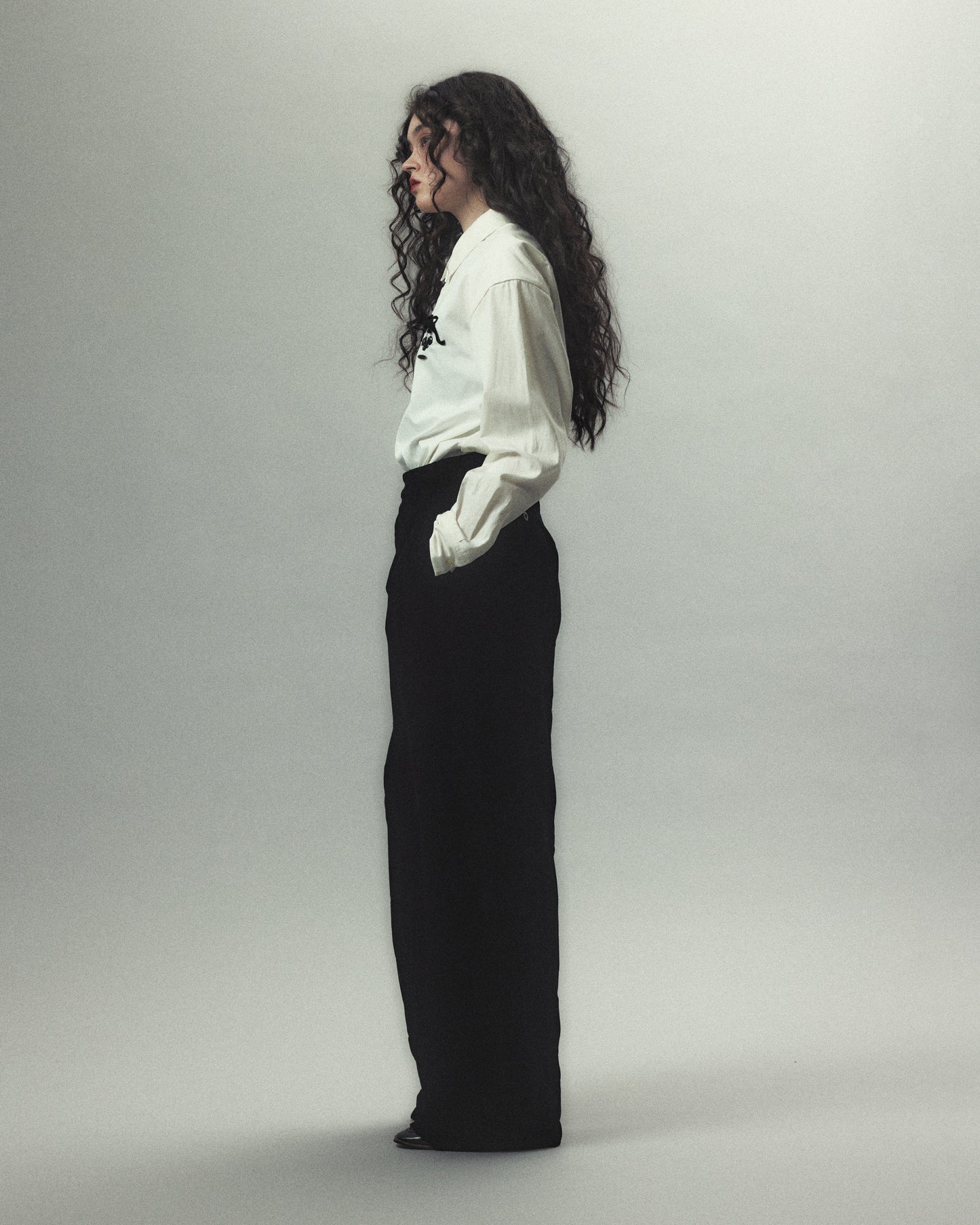 cherry tape ribbon long sleeve shirt White【Delivery in September 2026】