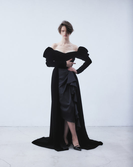 power shoulder drape dress【Delivery in August 2026】