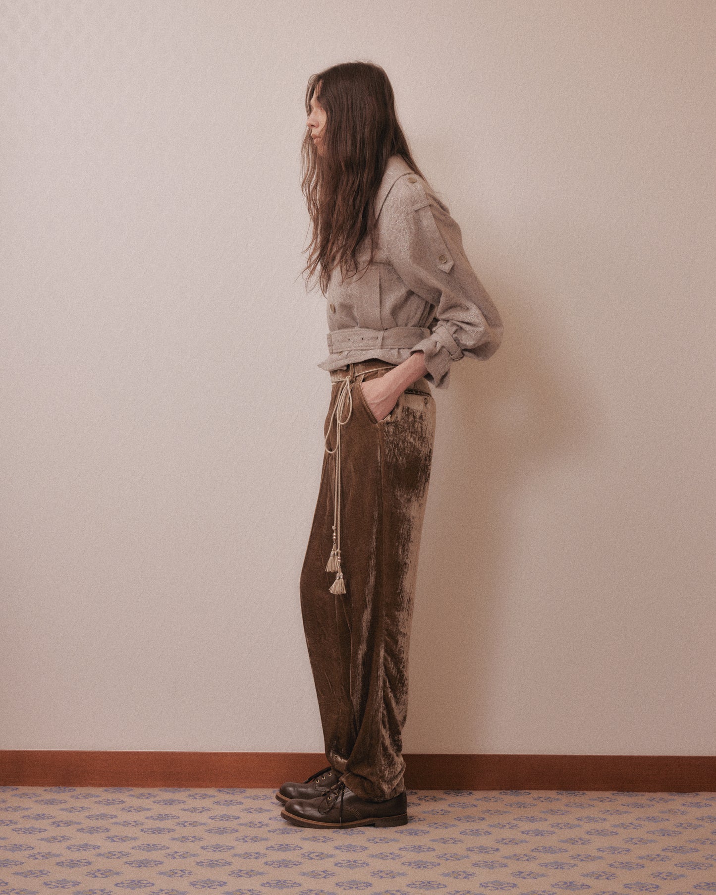 punching lace peplum trench jacket Khaki【Delivery in January 2027】