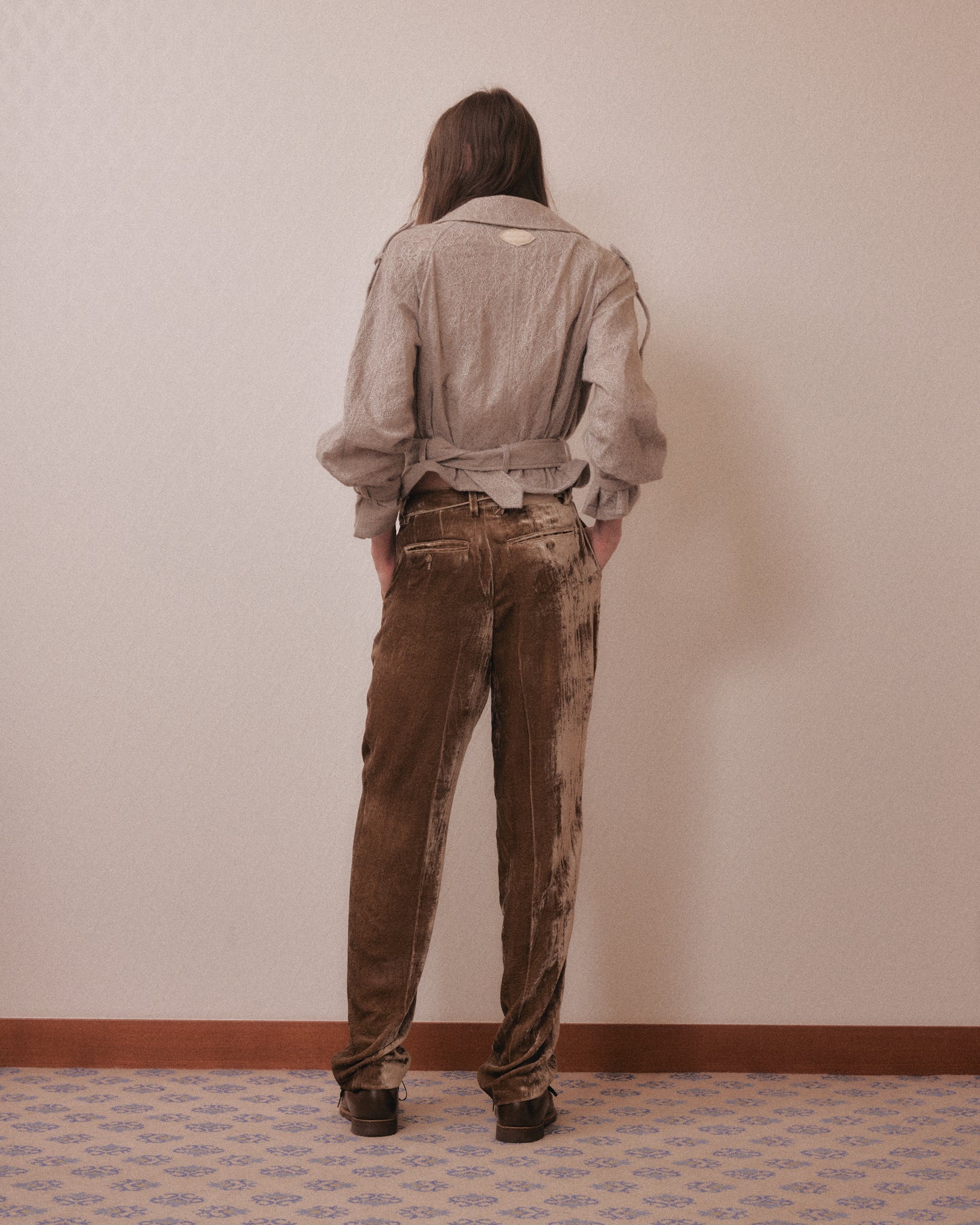 punching lace peplum trench jacket Khaki【Delivery in January 2027】