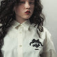 cherry tape ribbon long sleeve shirt White【Delivery in September 2026】