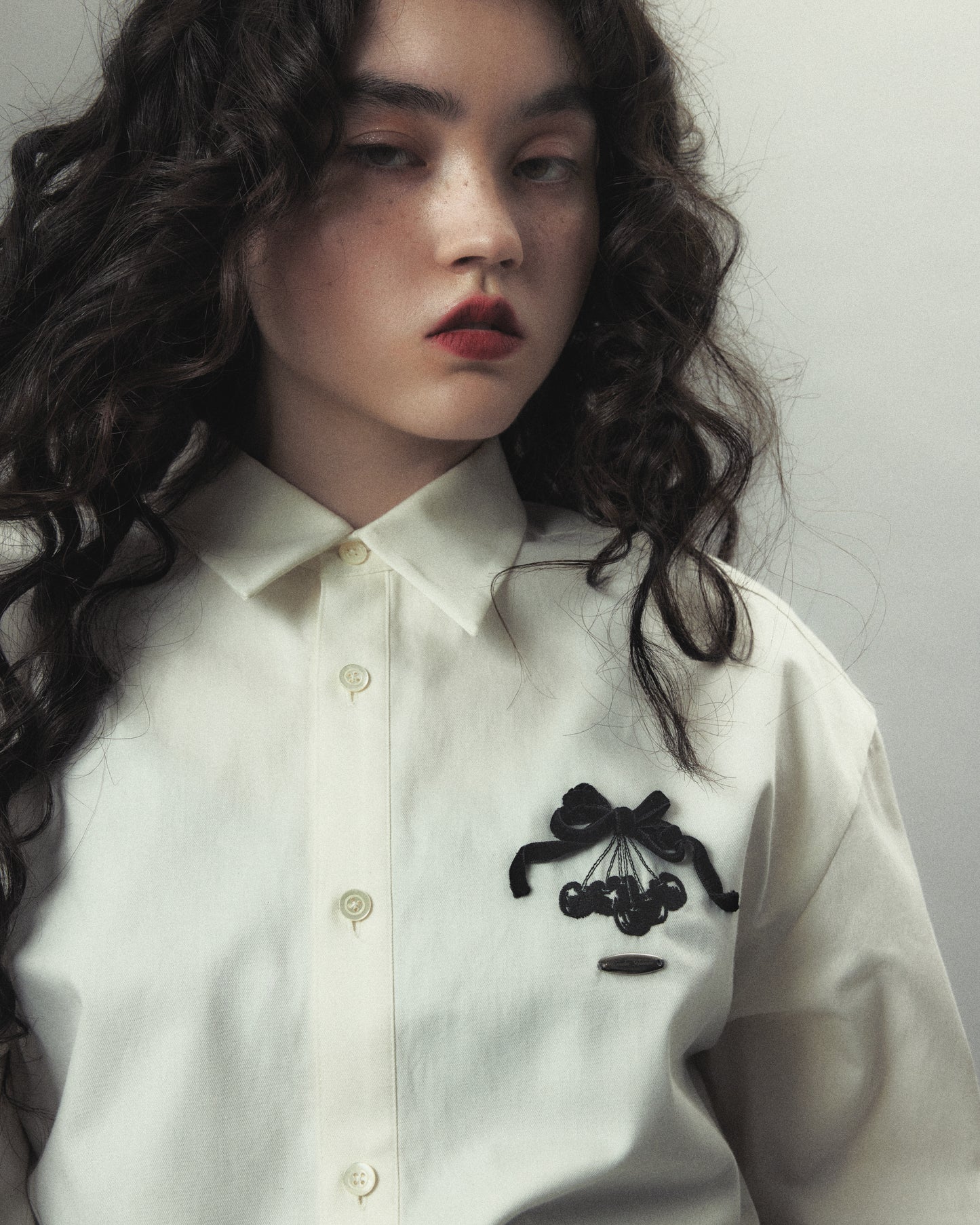 cherry tape ribbon long sleeve shirt White【Delivery in September 2026】