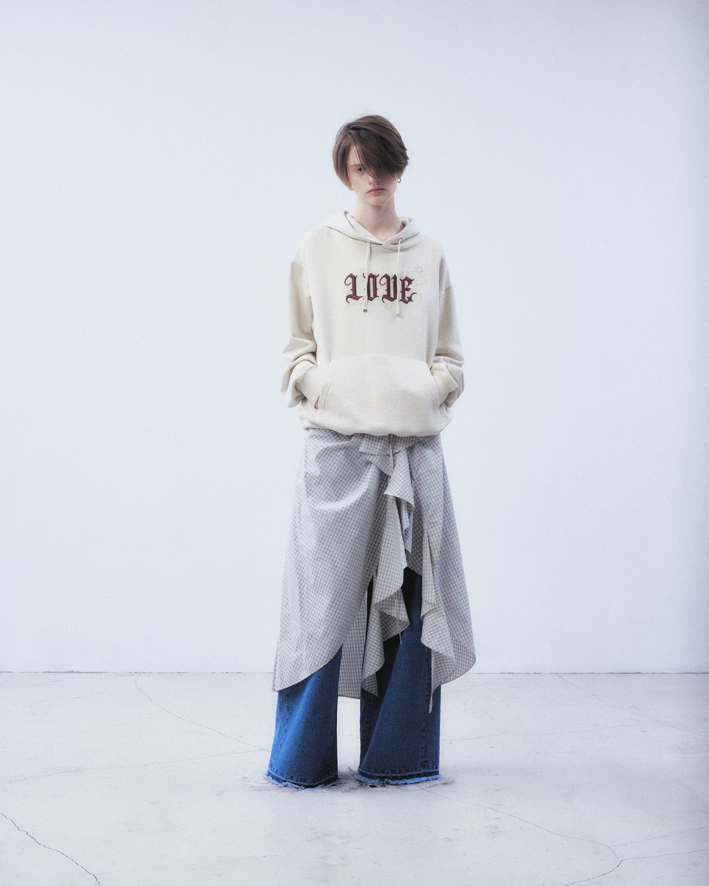 check frilled wrap skirt Ivory【stock】