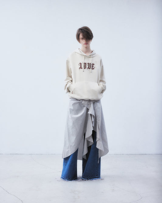 check frilled wrap skirt Ivory【stock】