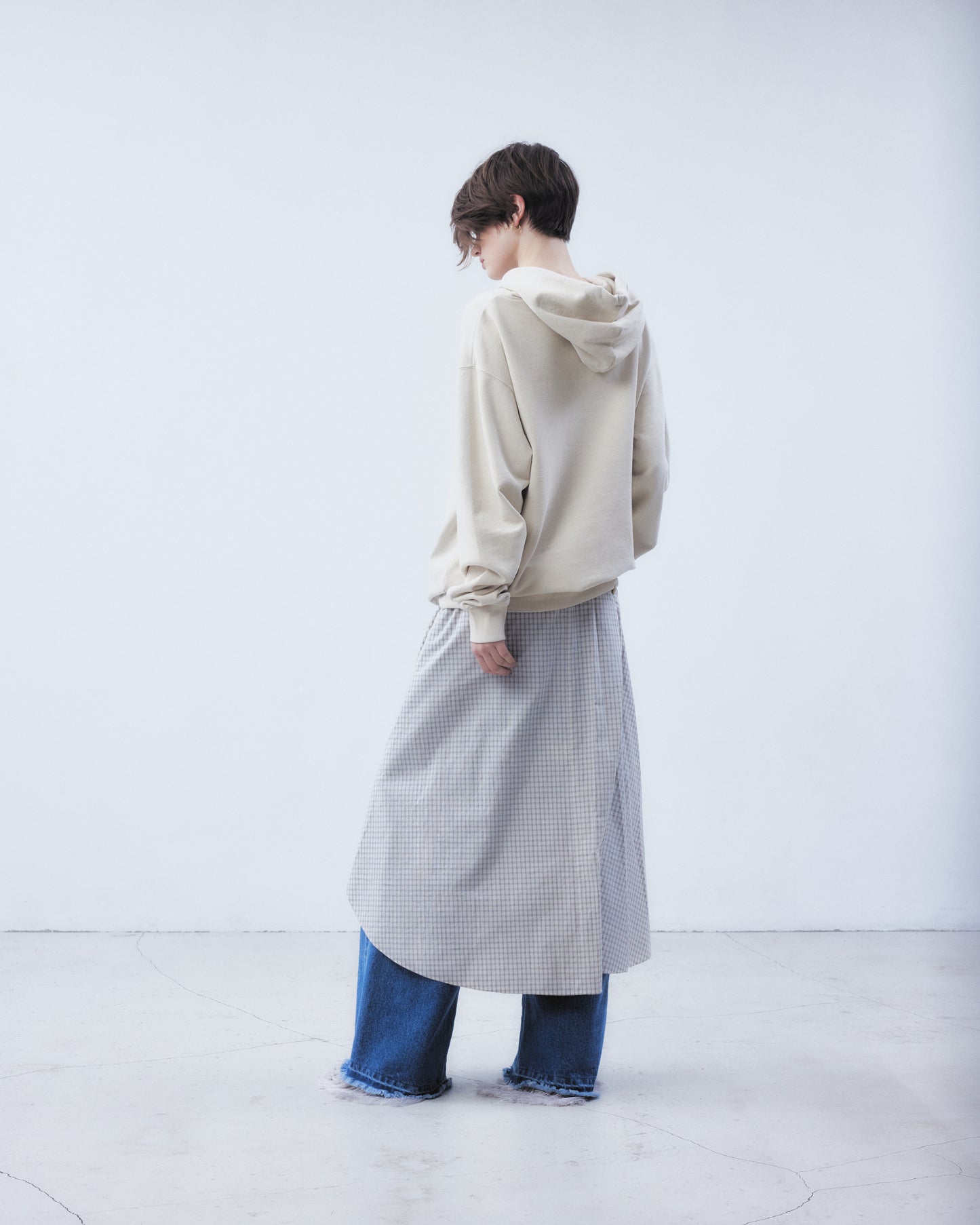 check frilled wrap skirt Ivory【stock】