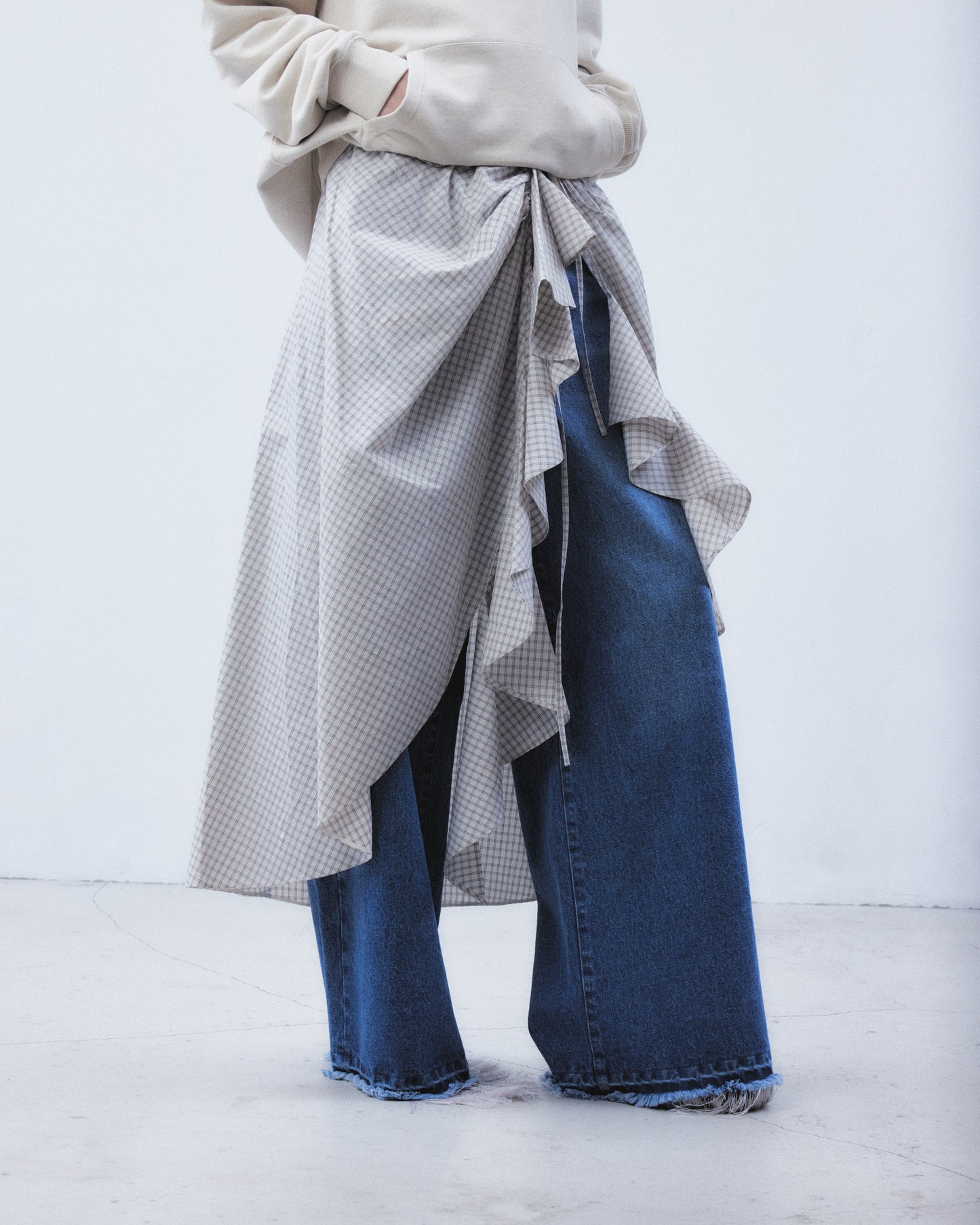 check frilled wrap skirt Ivory【stock】